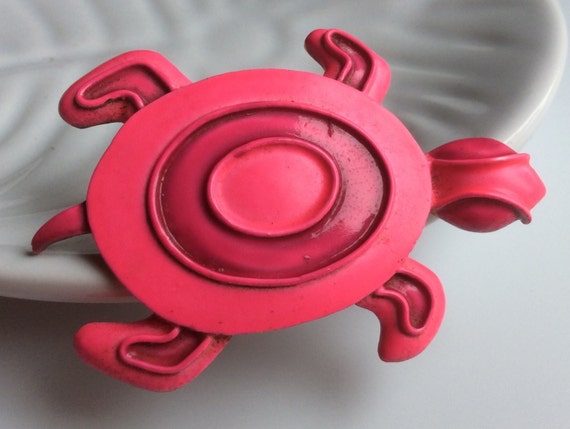 JJ Hot Pink Enamel Turtle Brooch - image 2
