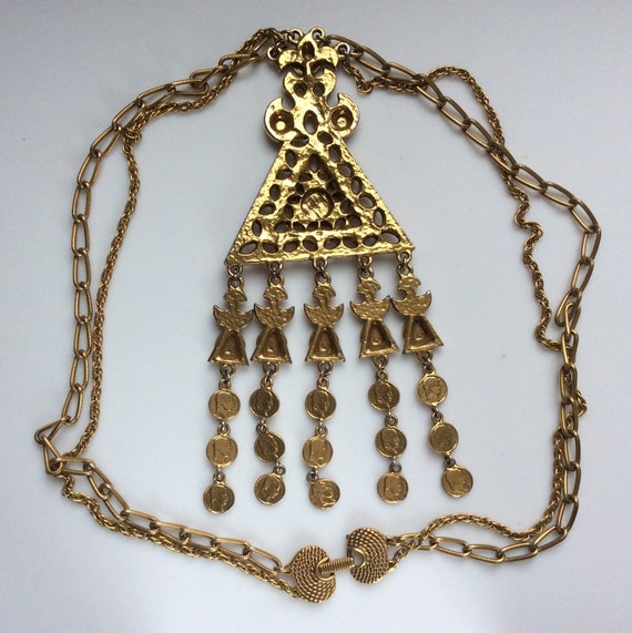 Goldette Triangle Pendant Necklace with Roman Coi… - image 5