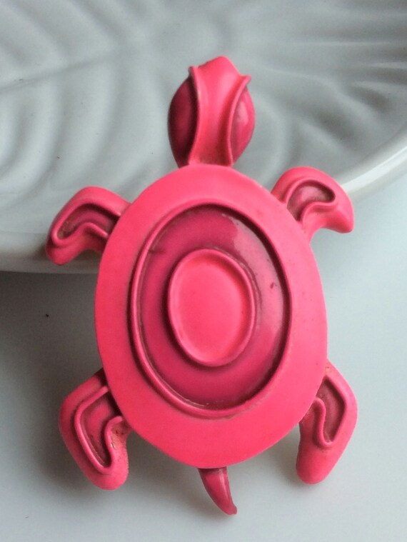 JJ Hot Pink Enamel Turtle Brooch - image 3