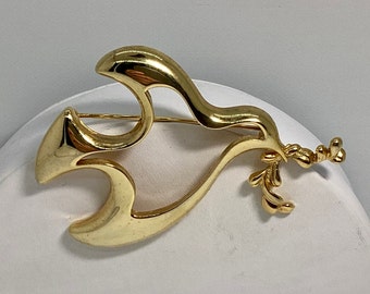 Givenchy Gold Dove Brooch with Olive Branch  - Peace, Hope, Holidays