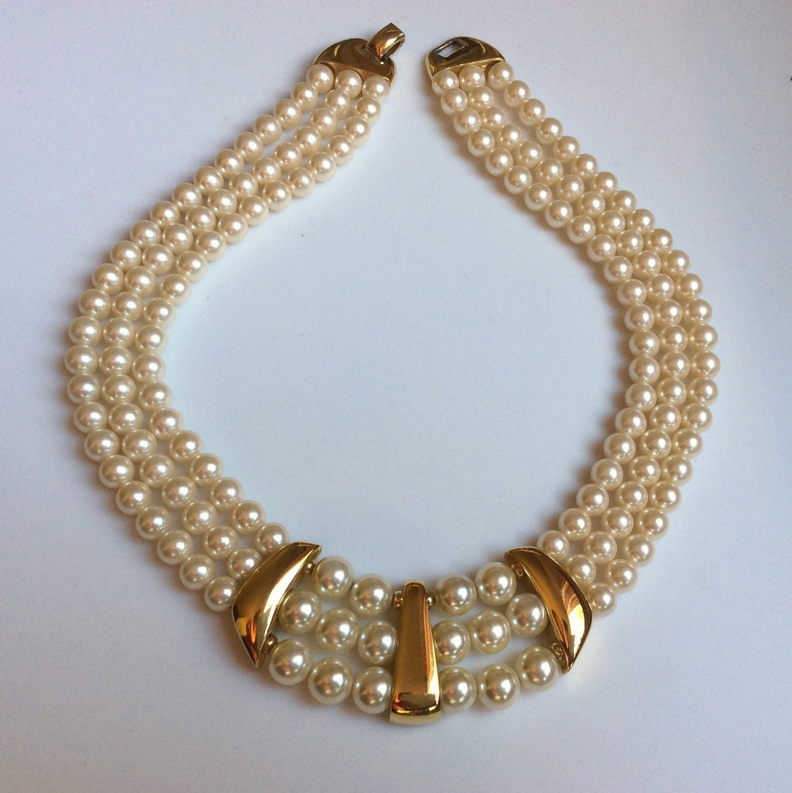 Napier Faux Pearl 3 Strand Necklace 1986 Pearl Collection Etsy