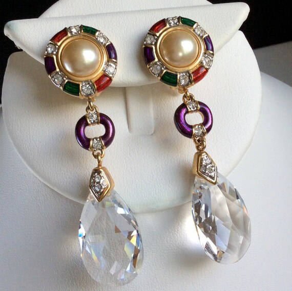 Spectacular Swarovski Crystal Drop Earrings - Red… - image 2