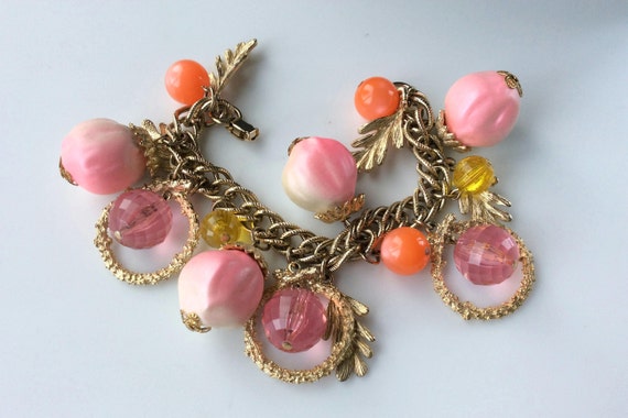 Fun Oversized Vintage Charm Bracelet - Pink, Oran… - image 1