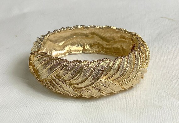 ART Gold French Braid Hinged Bangle Bracelet - Ex… - image 2