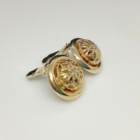 Vintage Napier Gold Filigree Button Earrings - Pa… - image 4