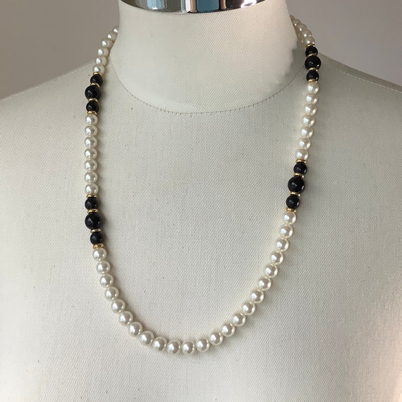 Vintage Napier Faux Pearl and Jet Beads Necklace … - image 1