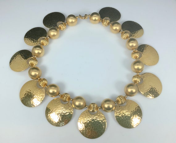 Fabulous Trifari Gold Hammered Disc Necklace - Cr… - image 1