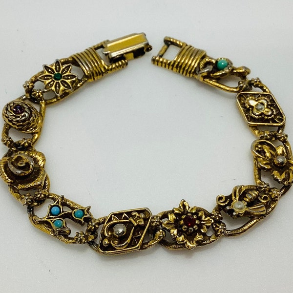 Goldette Style Bracelet with Rose, Bee and Snake Links