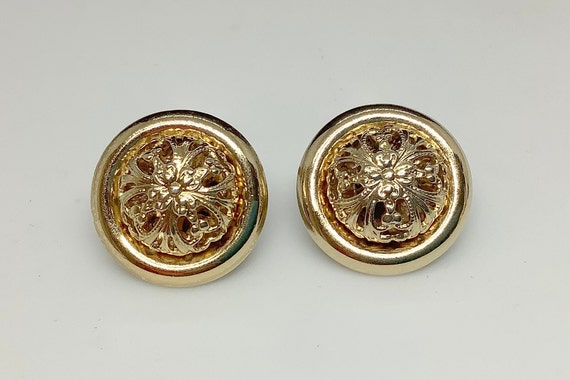 Vintage Napier Gold Filigree Button Earrings - Pa… - image 6