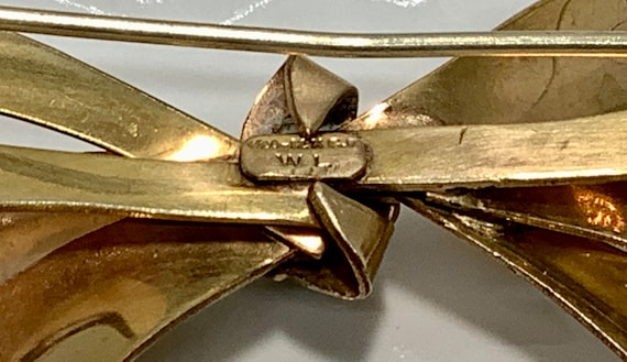 Rare Walter Lampl Gold Filled Bow Brooch with Blu… - image 4