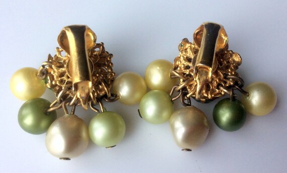 Green and Yellow Pearl and Rhinestone Earrings - image 4