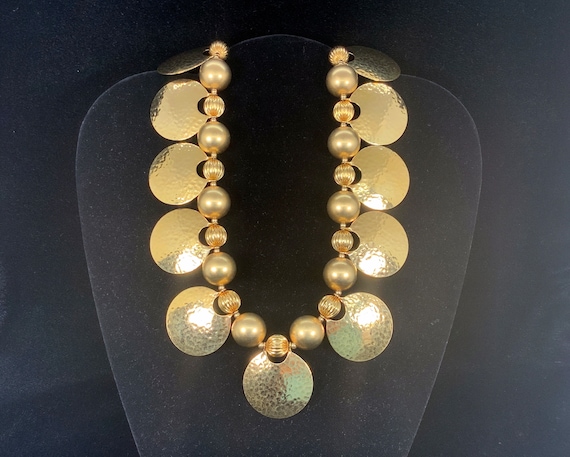 Fabulous Trifari Gold Hammered Disc Necklace - Cr… - image 2