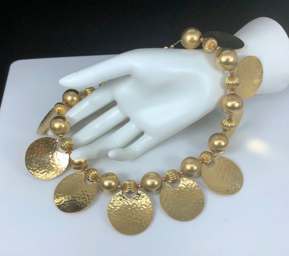 Fabulous Trifari Gold Hammered Disc Necklace - Cr… - image 5