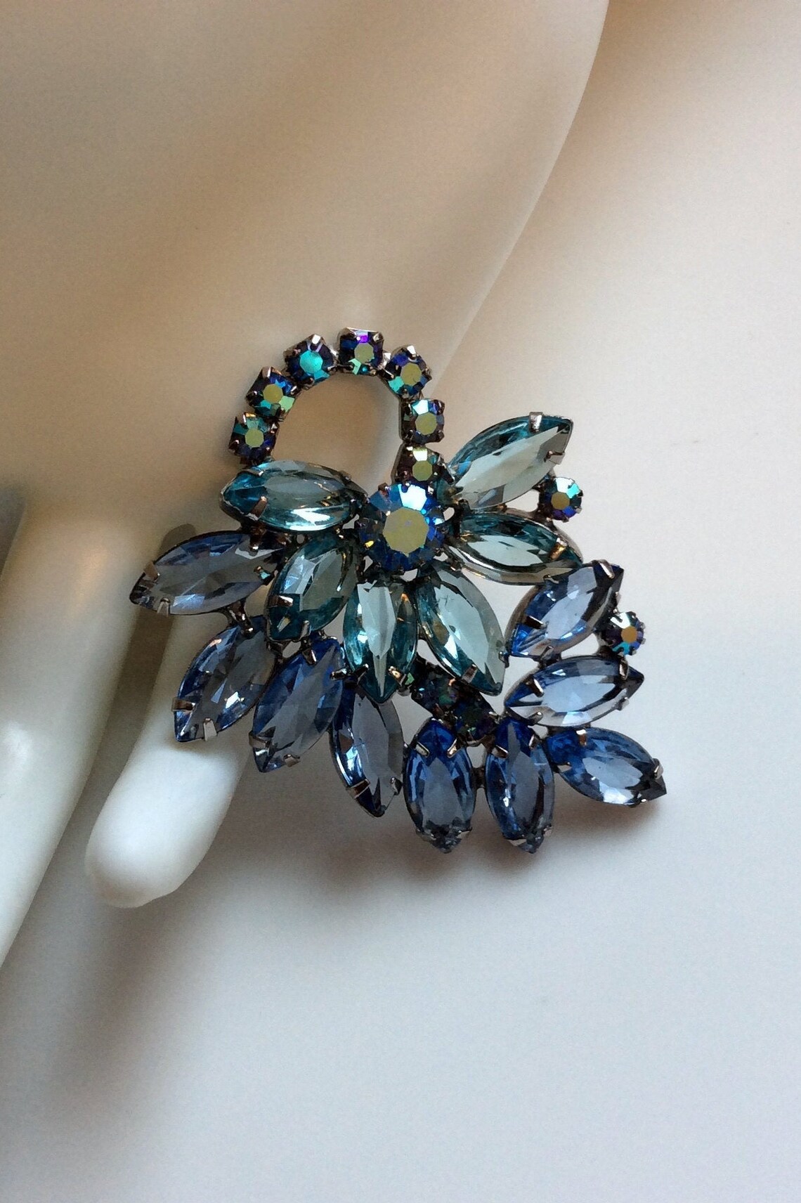 Blue Juliana Brooch With Open Back and Aurora Borealis Rhinestones Etsy