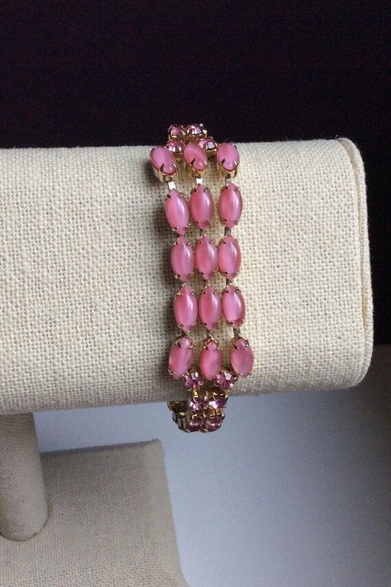 Pink Moonstone Rhinestone Bracelet - 1950s - image 5