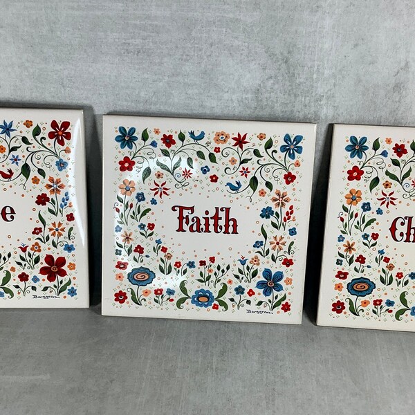 Berggren Originals 3 set of Trivet Tiles - Faith Hope and Charity - Kitchen, Housewarming, Decor, Mothers Day