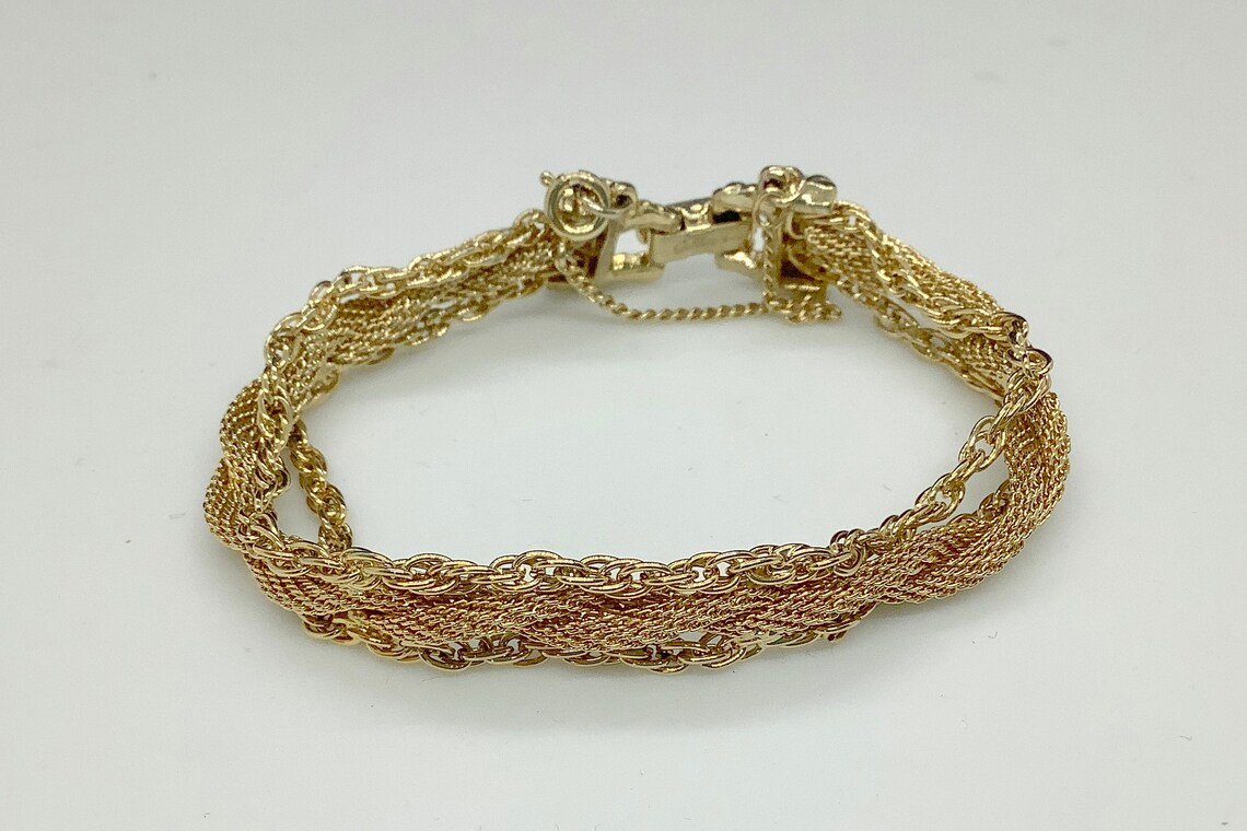Goldette N.Y. Gold Chain Bracelet 3 Strands, Safety Chain Etsy