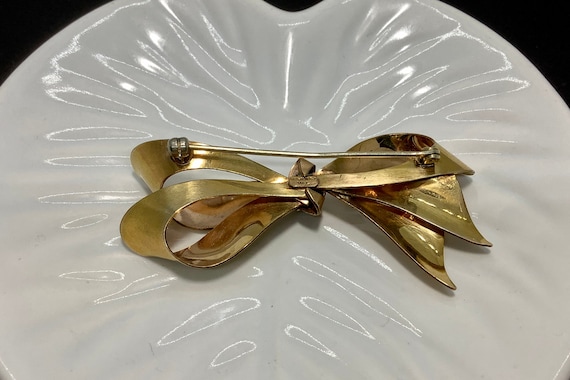 Rare Walter Lampl Gold Filled Bow Brooch with Blu… - image 3