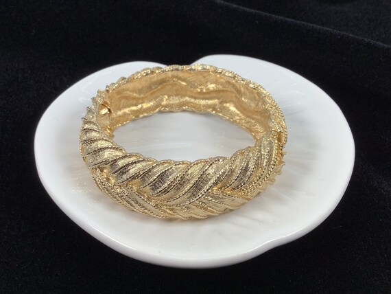 ART Gold French Braid Hinged Bangle Bracelet - Ex… - image 1