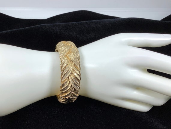 ART Gold French Braid Hinged Bangle Bracelet - Ex… - image 3