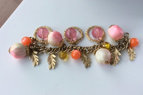 Fun Oversized Vintage Charm Bracelet - Pink, Oran… - image 6