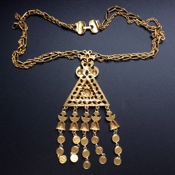 Goldette Triangle Pendant Necklace with Roman Coi… - image 3