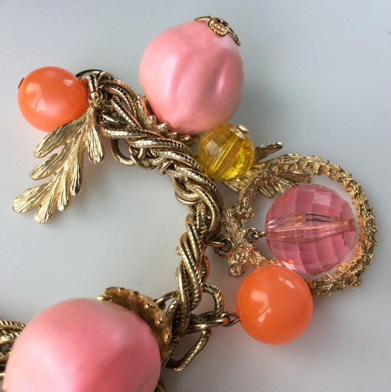 Fun Oversized Vintage Charm Bracelet - Pink, Oran… - image 7