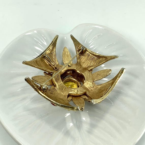 FLORENZA ハンドメイド 花形ペンダント 金メッキ クリスタル Florenza Maltese Cross Gold Brooch/pendant With Yellow Rhinestone