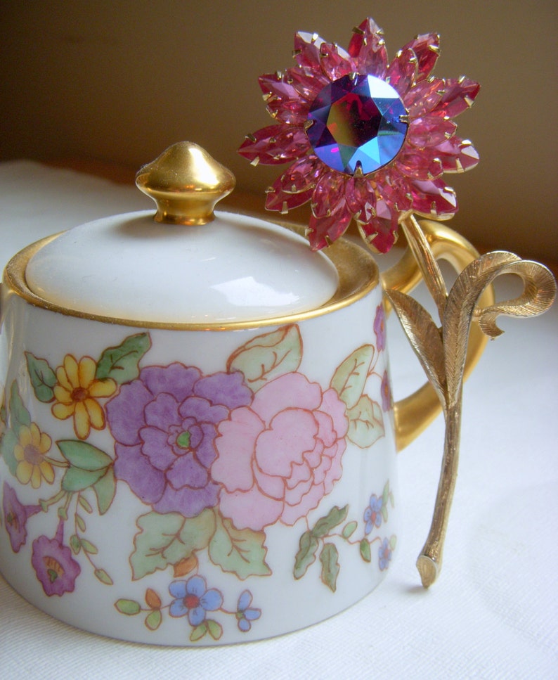 Pink and Red Rhinestone Flower Brooch 4 Inches Etsy