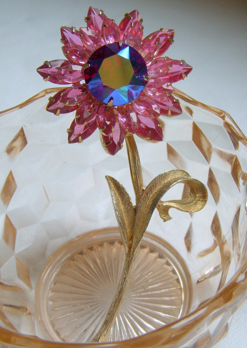 Pink and Red Rhinestone Flower Brooch 4 inches Etsy