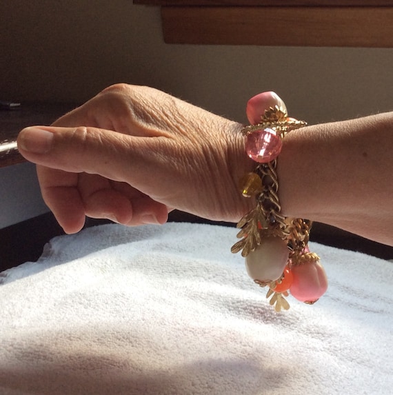 Fun Oversized Vintage Charm Bracelet - Pink, Oran… - image 3