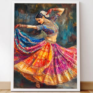 Indian Painting, Indian Wall Art, Vibrant Women Dancing, Indian Dancer, Dramatic Cultural Art, Dynamic Bollywood Dance, Printed & Shipped