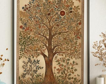Textile Wall Art, Indian Painting, Kalamkari Tree of Life, Vintage Painting Wall Art, Tapestry Wall Art, Textile Print, Boho Printable Art