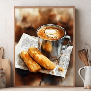Indian Painting, Indian Food Art, South Indian Tea & Bajji Wall Art, Chennai Kitchen Art, Desi Chai Art, Kerala Chaya, Indian Wall Art