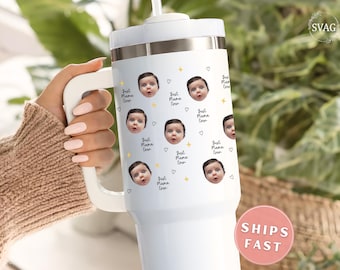 Personalized Baby Face Photo 40 oz Tumbler with Straw & Handle, Custom Kids Photo Tumbler for Mom Mothers Day Gift Mom Travel Mug with Photo