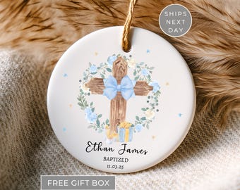 Baby Baptism Ornament, Personalized Boy Baptism Ornament Custom Baptism Boy Christening Ceramic Ornament Baby Boy Baptism Keepsakes