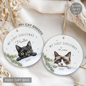 Personalized Cat Ornament, Cat's First Christmas Ornament Custom Cat Breed Xmas Ornament Cat Lover Ceramic Ornament Cat Mom Cat Dad Gifts