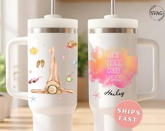 Personalized Beach Tumbler, Beach Girl 40oz Tumbler Custom Travel Mug Girls Trip Tumbler Vacation Tumbler Summer Tumbler Girls Trip Gifts
