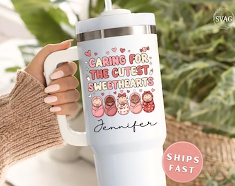 Neonatal Nurse 40oz Tumbler, Personalized NICU Nurse Tumbler with Handle & Straw Custom NICU Nurse Cup Gift for Nurse NICU Nurse Gifts