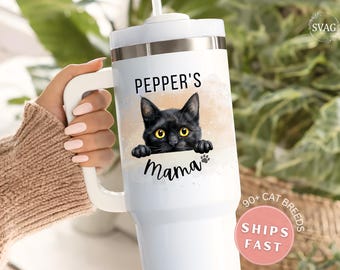 Personalized Cat Mom 40oz Tumbler, Custom Cat Breed Tumbler with Names Pet Tumbler with Handle Cat Lover Tumbler Cat Mom Gift Pet Owner Gift