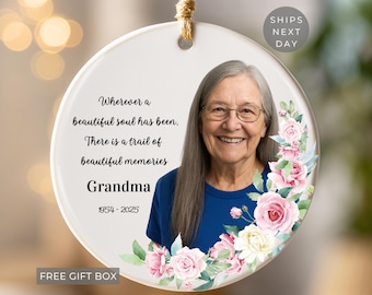 Memorial Photo Christmas Ornament, Custom Grandma Image Photo Picture Memorial Personalized Sympathy Bereavement Memorial Day Ornament