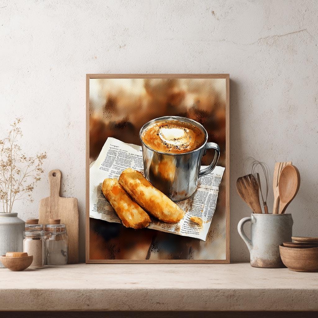 Indian Painting, Indian Food Art, South Indian Tea & Bajji Wall Art, Chennai Kitchen Art, Desi Chai Art, Kerala Chaya, Indian Wall Art