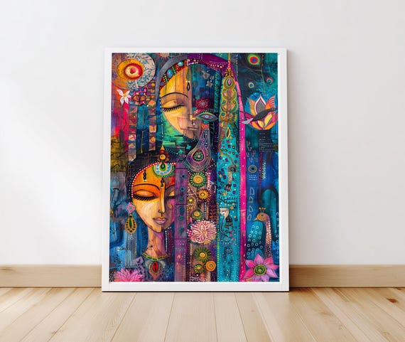 Indian Painting, Indian Wall Art, Indian Abstract Woman Folk Art, Desi Wall Art, Indian Folk Art, Indian Vibrant Decor, Rajasthani Woman Art