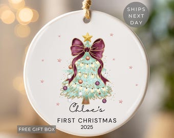 Baby Girl First Christmas Ornament, Personalized Girl 1st Christmas Coquette Ornament First Christmas Keepsake Newborn Girl Christmas Gifts