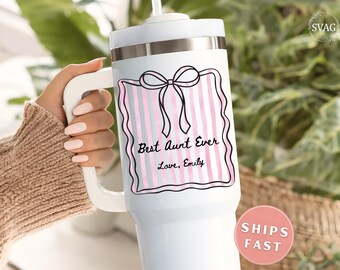 Best Aunt Ever Tumbler with Handle, Personalized Aunt Gift from Niece Custom Aunt Gift from Nephew Aunt Travel Cup Gift for Aunt Travel Mug