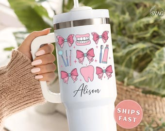 Dental Tumbler, Personalized Dentist 40oz Tumbler Custom Dental Assistant Gifts Dental Hygienist Cup RDH Gifts Dental Hygienist Tumbler