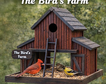 The Birds Farm - A Rustic Charming Birdhouse and Feeder