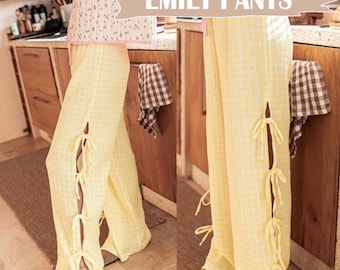 EMILY pants / Wide Leg Pants PDF Pattern /  Emily Pants with Elastic Waist & 4 Side Ties / Easy Sewing / A4 / US / A0 /Beginner Pants pdf