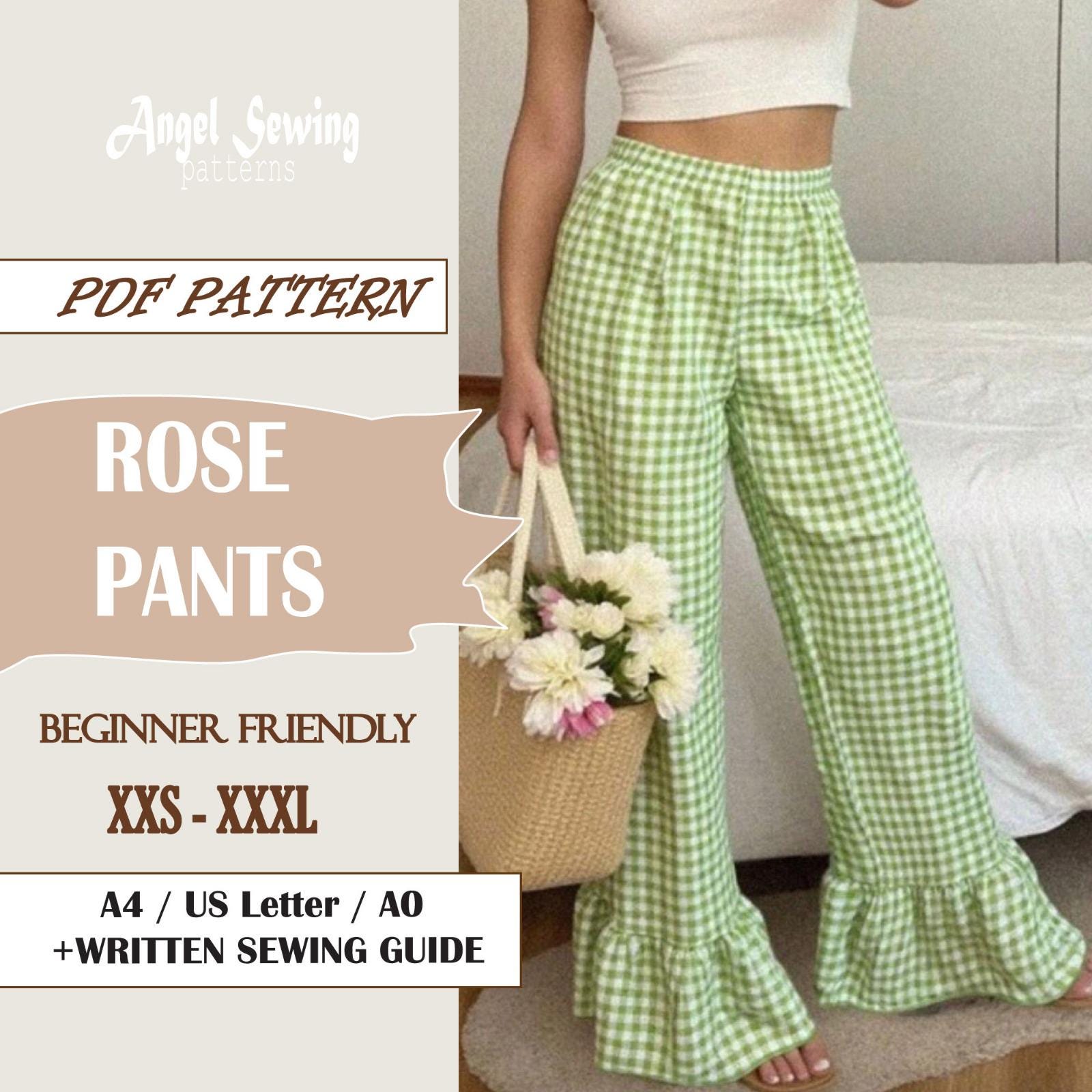 ROSE Pants / Ruffle Hem Pants PDF Pattern / Rose Pants With High Waist ...