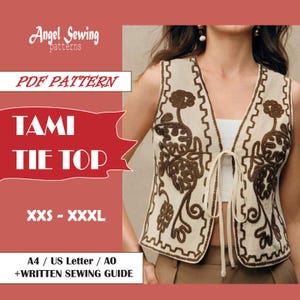 Haut à nouer TAMI / Patron de couture / Patron de couture de chemise à basque / Tutoriel de couture adapté aux débutants / Patron de couture femmes / Patron de chemisier / pdf